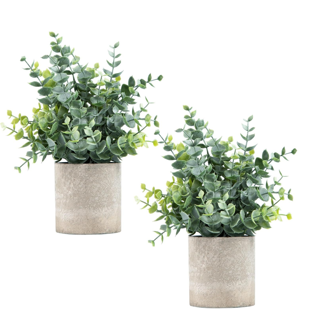 Artificial Eucalyptus Plants – Set of 2 Sage Green Potted Decoration