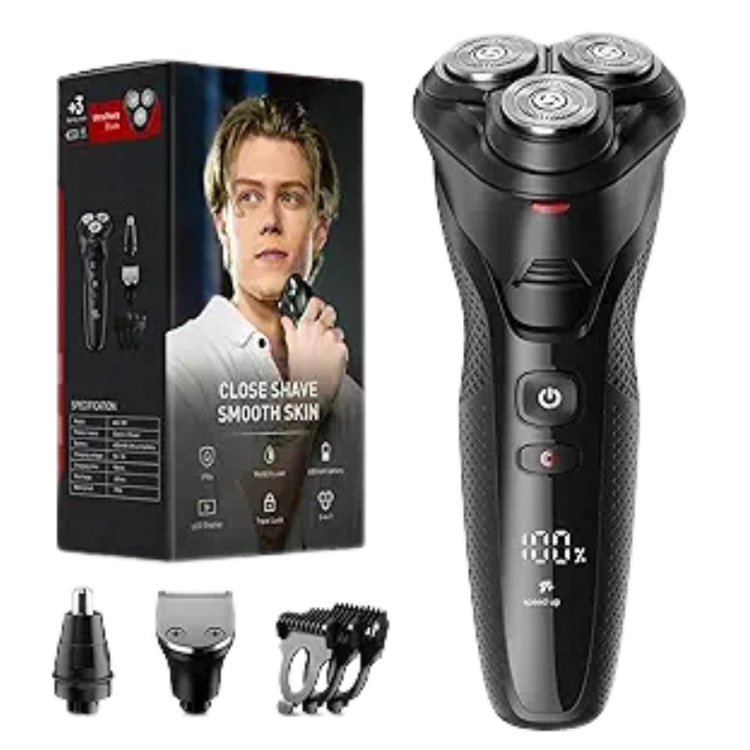 Men’s Electric Shaver – 3-in-1 Waterproof Trimmer with Turbo Blades