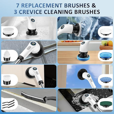 Cordless Electric Spin Scrubber – 8 Brush Heads, Adjustable Handle, Dual-Speed (White)