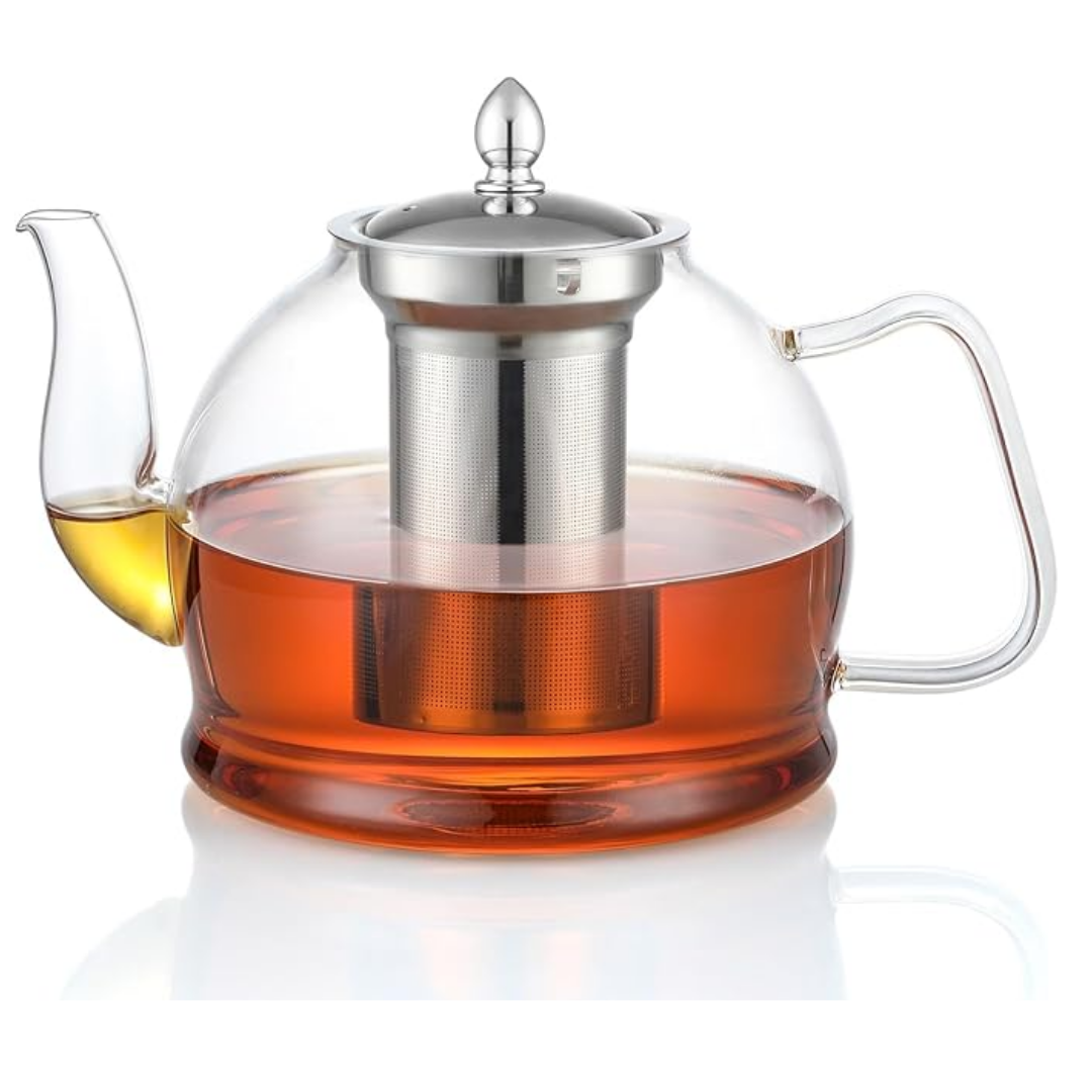 HIWARE 1500ml Glass Teapot with Removable Infuser, Stovetop Safe Tea Kettle, Blooming and Loose Leaf Tea Maker Set