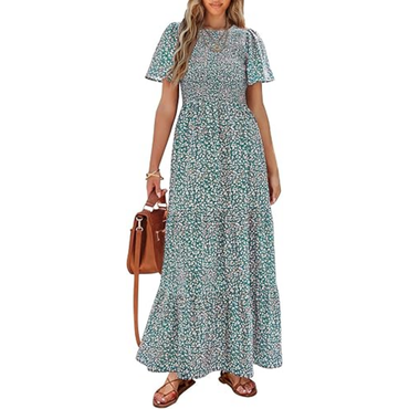 Women's Flutter Sleeve Boho Dress - PRETTYGARDEN Summer Maxi