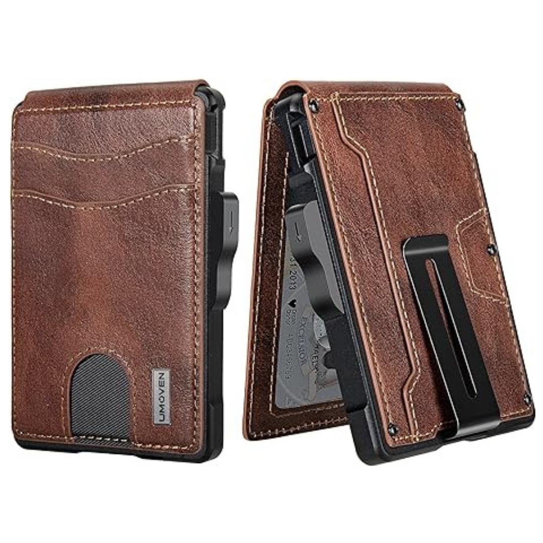 Men's Slim Leather Wallet – RFID Blocking Bifold with Money Clip