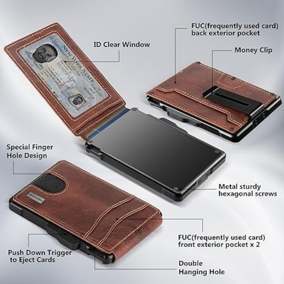 Men's Slim Leather Wallet – RFID Blocking Bifold with Money Clip