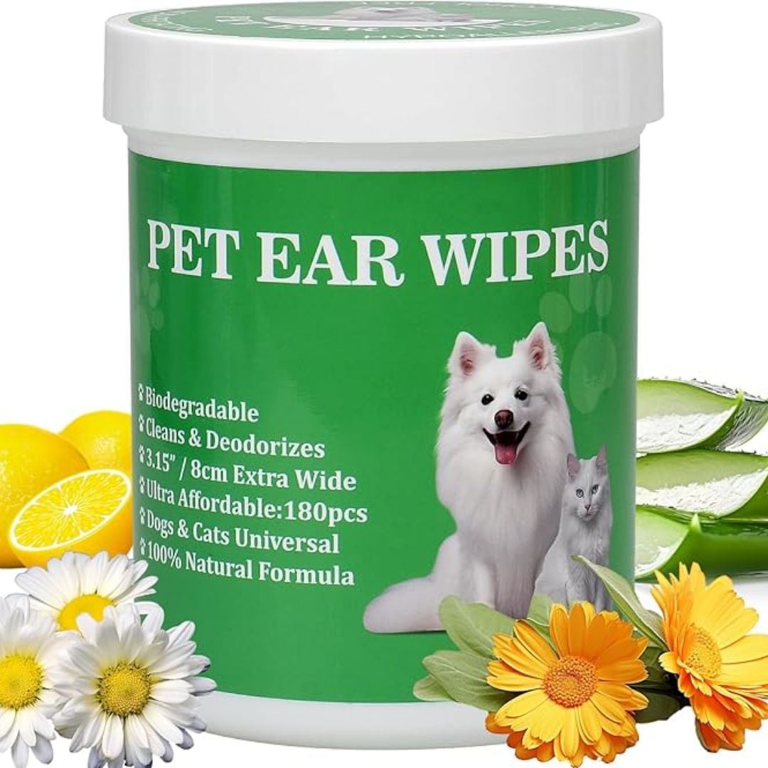 180ct Biodegradable Dog & Cat Ear Wipes – XL 8cm, Itch Relief & Odor Control