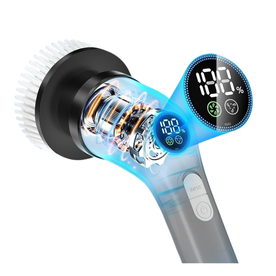 Cordless Electric Spin Scrubber – 8 Brush Heads, Adjustable Handle, Dual-Speed (White)
