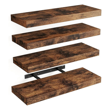 Farmhouse Floating Shelves – Set of 4, 16" Rustic Brown Wall Shelves